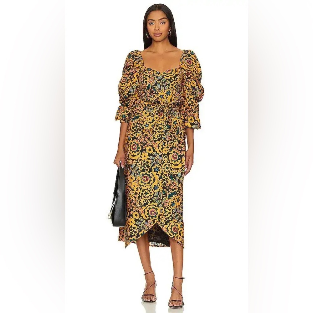 CLEOBELLA/ Solange Yellow Floral Matisse Print Midi Dress - Sz Small